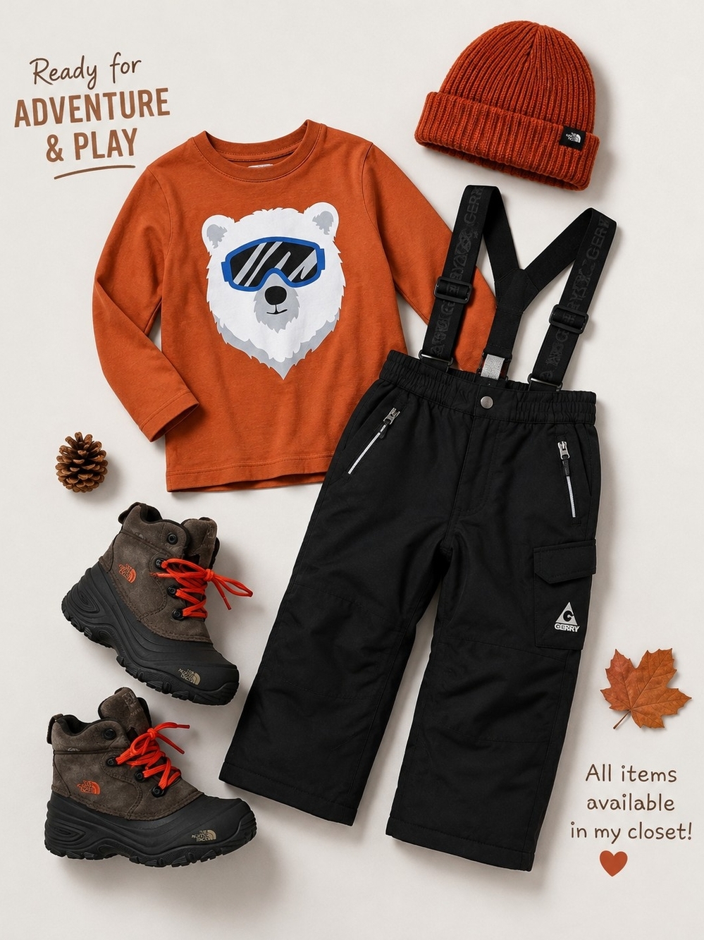 🧸5-6 The North Face Outfit Inspo Bundle H&M Orange Bear & Gerry Snowpants
